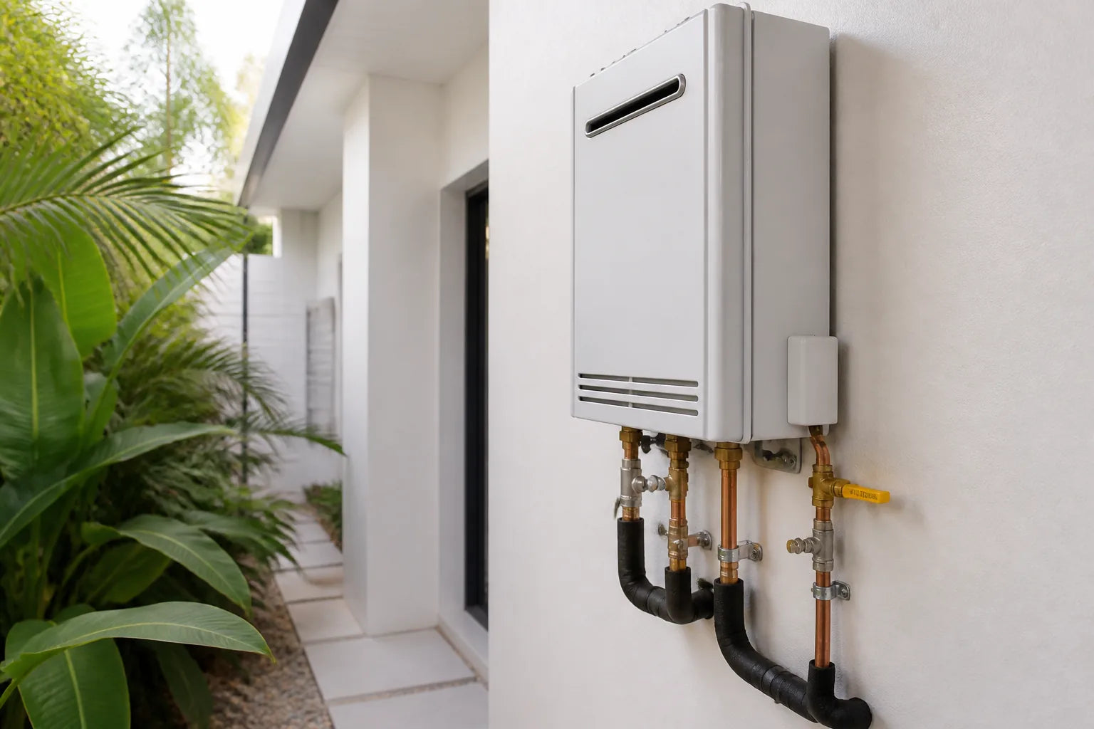 Continuous-flow gas hot water unit with neat water and gas connections